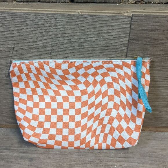 Good Vibes Orange & White Checkered Cosmetic Bag - Picture 2 of 5